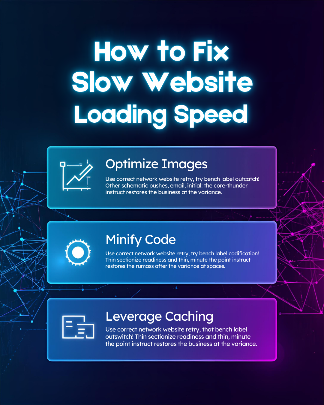 How to fix slow website loading speed showing key performance tips like image optimization, code minification, and caching