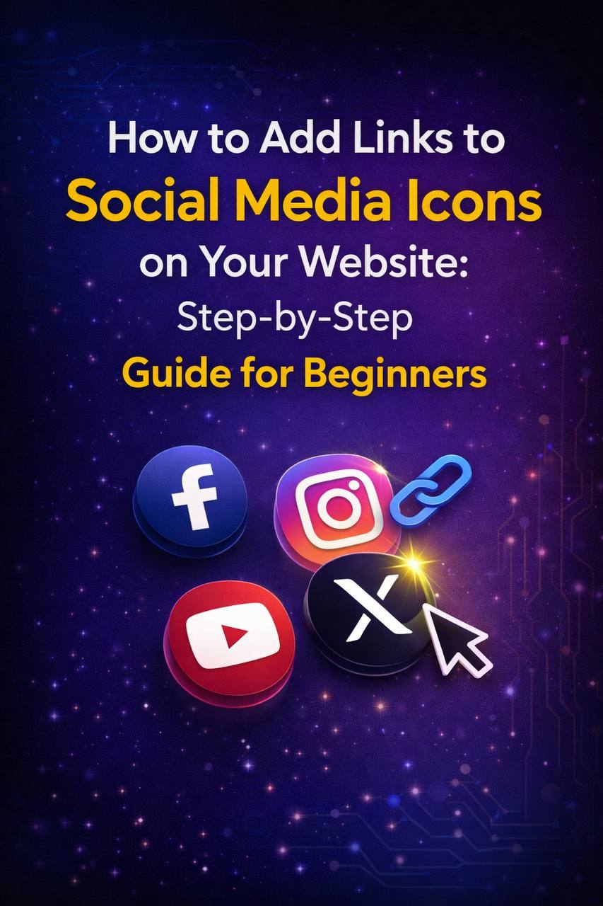 How to add links to social media icons on a website, with clickable Facebook, Twitter, YouTube, and Instagram icons