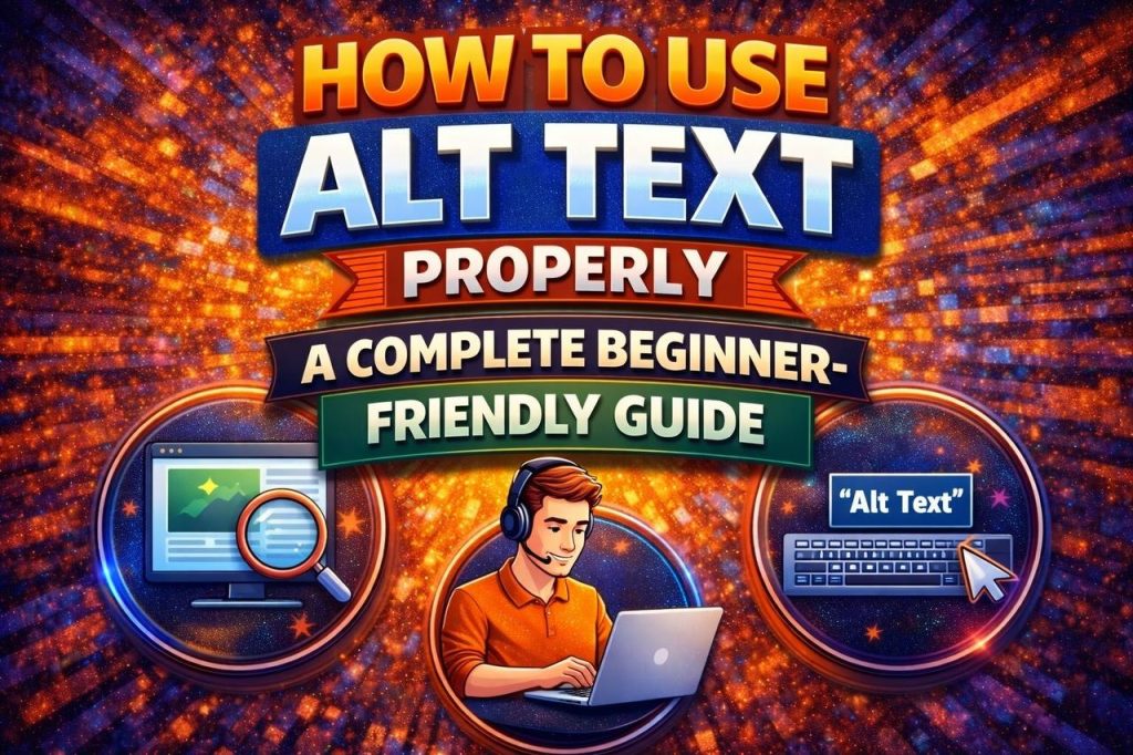 A web developer adding descriptive alt text to images on a website to improve accessibility and search engine optimization