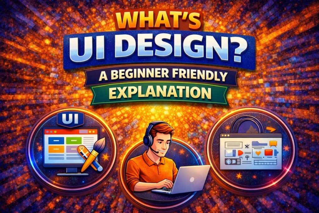 Illustration showing UI design elements including and components