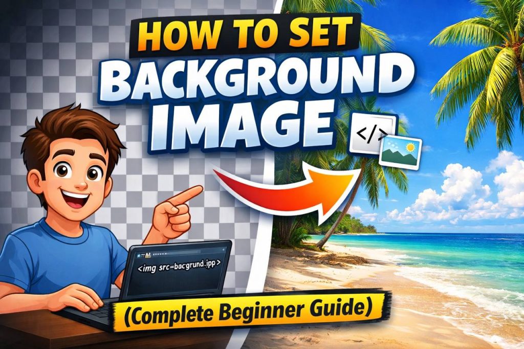 CSS code setting a background image with webpage preview showing styled section behind content