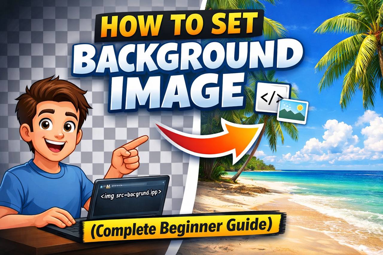 CSS code setting a background image with webpage preview showing styled section behind content