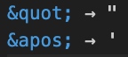 Code snippet showing character entities