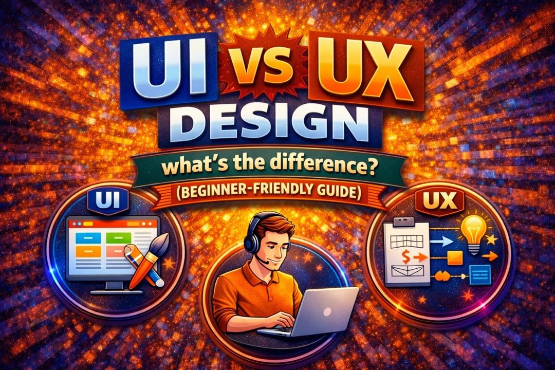 Visual comparison showing the difference between UI design elements and UX design structure and user flow.