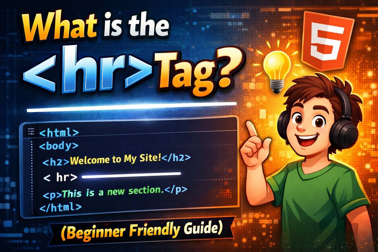 Illustration showing an HTML tag creating a horizontal line divider between two sections of content on a webpage layout.