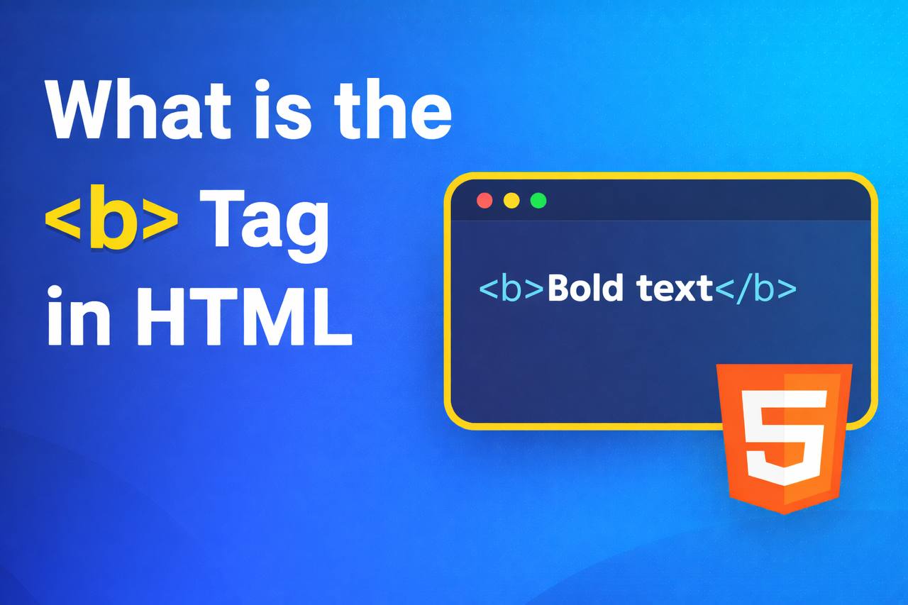 Illustration showing the HTML tag used in a code example to make text bold on a webpage.