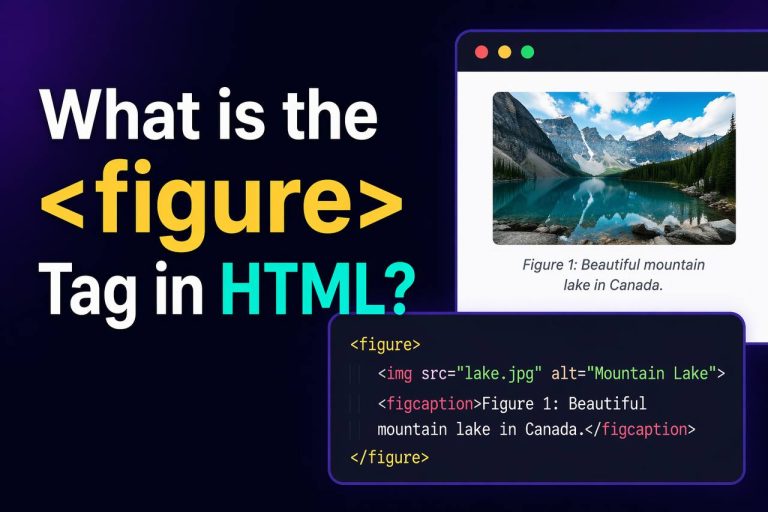 What is the <figure> Tag in HTML? Simple thumbnail showing the text “What is the Tag in HTML?” with an image icon and caption layout on a clean background.