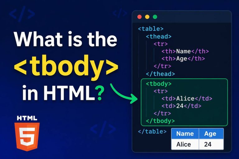 What is the <tbody> Tag in HTML What is the Tag in HTML?” with a clean layout and a table