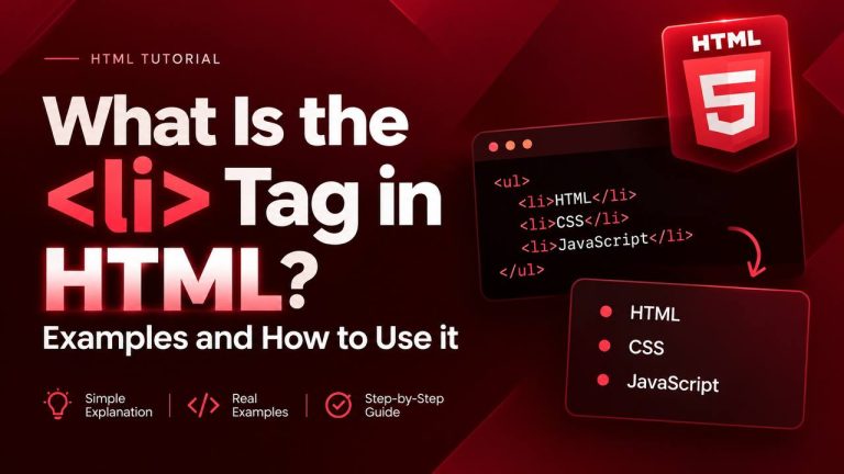 HTML tutorial showing the tag used to create individual items in ordered and unordered lists.