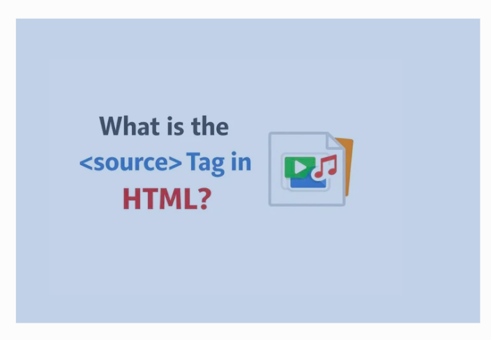 What is the source tag in HTML thumbnail showing multiple media source examples for video audio and images