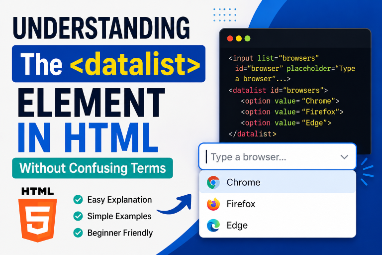 Understanding the <datalist>Element in HTML Without Confusing Terms<datalist> Element in HTML Without Confusing Terms</datalist> HTML element example showing autocomplete suggestions inside an input field while typing