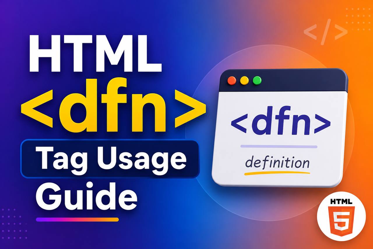 Educational HTML tutorial image showing the tag highlighting a defined term within a webpage article, glossary, or technical documentation example.