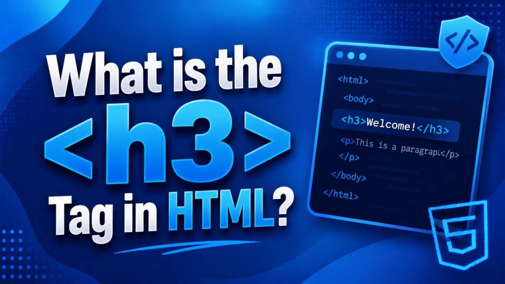 HTML tutorial illustration showing the tag used as a third-level heading beneath and to organize webpage content into clear subsections.