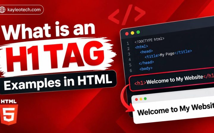 What is an H1 tag in HTML with a simple example of a main webpage heading.