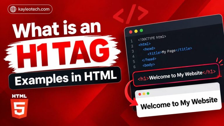 What is an H1 tag in HTML with a simple example of a main webpage heading.