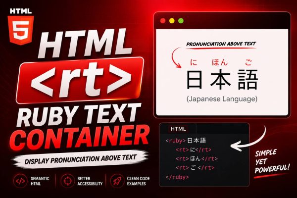 HTML tutorial illustration showing the element displaying ruby text annotations above East Asian characters to provide pronunciation guides.