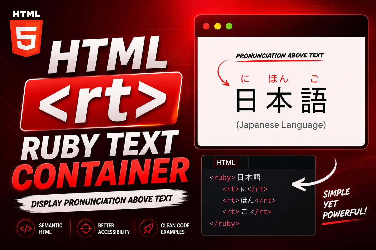 HTML tutorial illustration showing the element displaying ruby text annotations above East Asian characters to provide pronunciation guides.