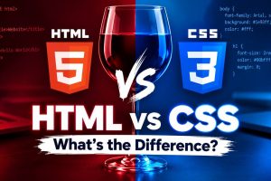 HTML vs CSS comparison showing HTML structure and CSS styling working together to create a webpage.