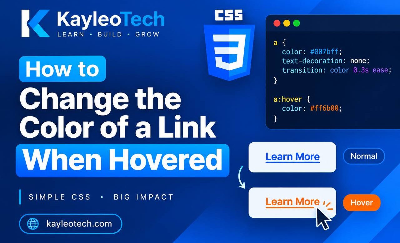 CSS link hover effect showing how to change a link's color when the mouse pointer moves over it.