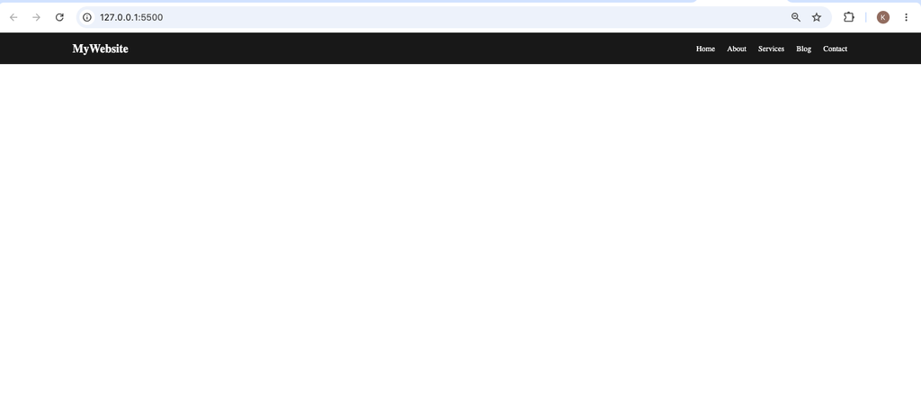the complete navigation bar showing the MyWebsite logo on the left, the Home, About, Services, Blog, and Contact links on the right, and the dark background.