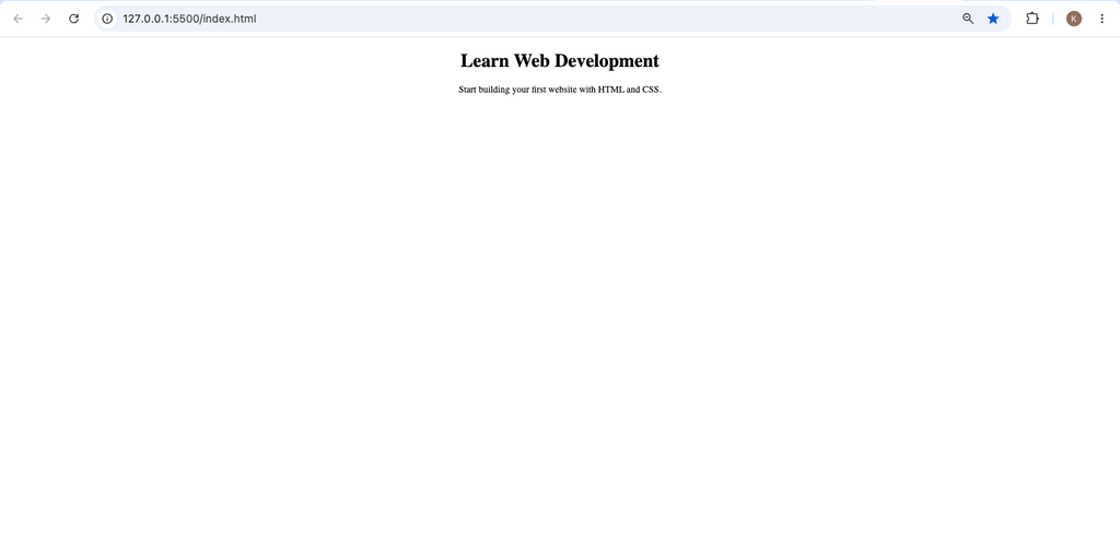 How to Align Text in CSS to Center the result showing "Learn Web Development" centered above the centered paragraph, "Start building your first website with HTML and CSS."